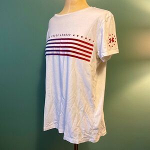 UA Under Armor Womens White Freedom Flag Tee - L